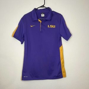 Nike Dri Fit LSU Louisiana Tigers Polo Golf Shirt Mens Size Small Purple Yellow